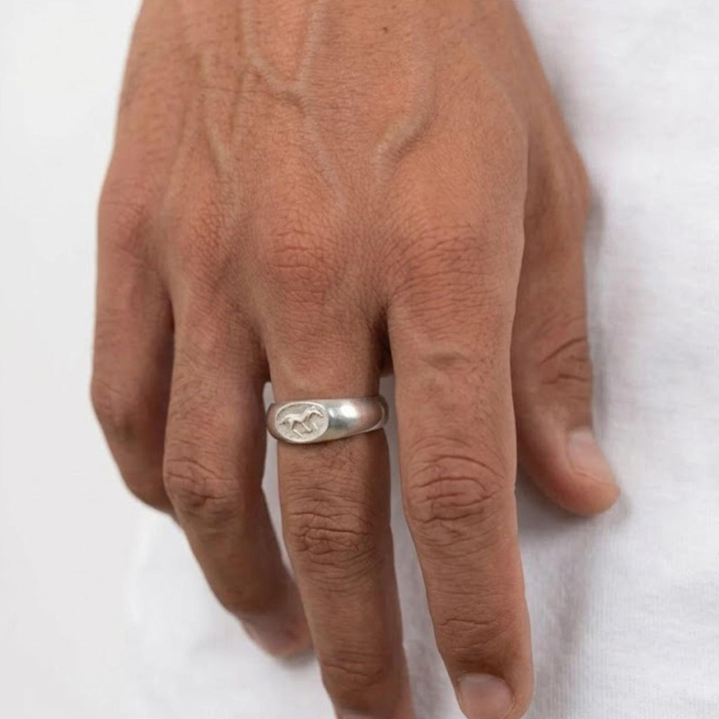 Engraved Stallion Ring, 925 Sterling Silver Horse Signet, Unisex