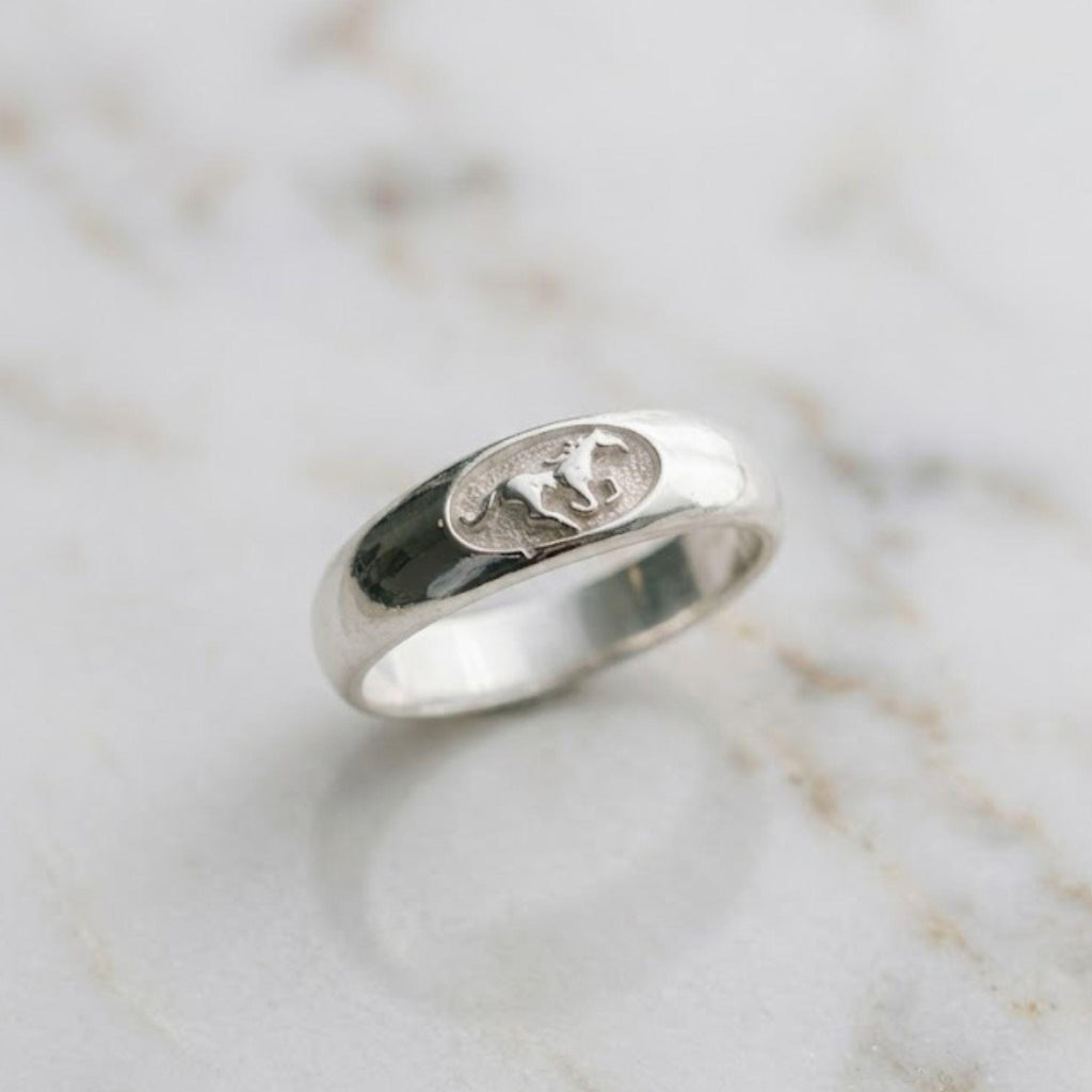 Engraved Stallion Ring, 925 Sterling Silver Horse Signet, Unisex