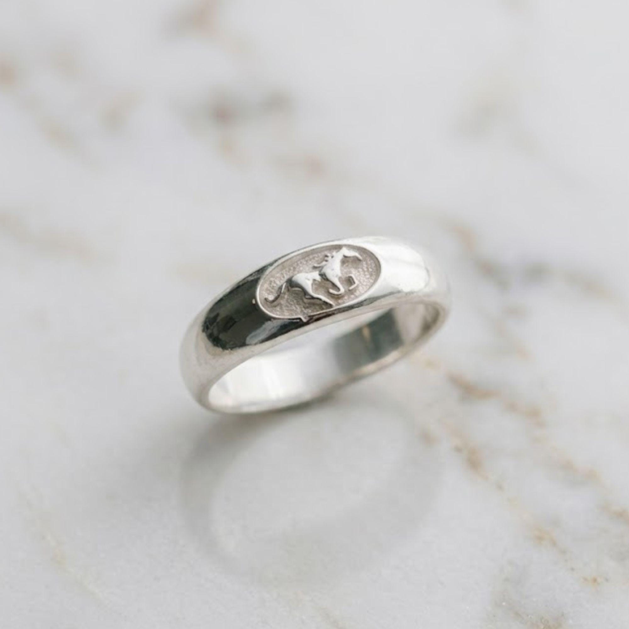 Engraved Stallion Ring, 925 Sterling Silver Horse Signet, Unisex