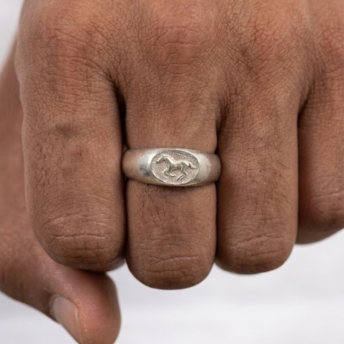 Engraved Stallion Ring, 925 Sterling Silver Horse Signet, Unisex
