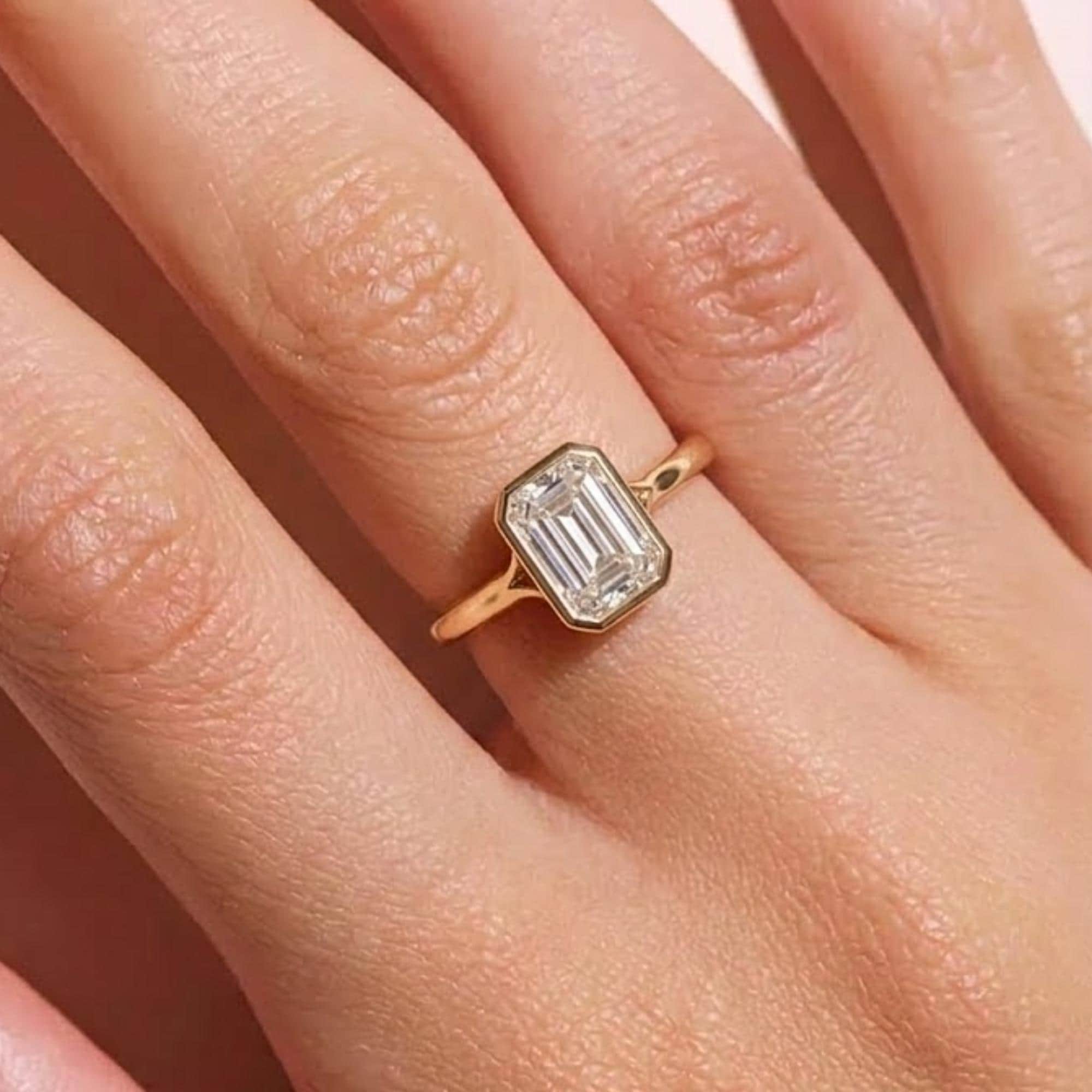 14k Solid Gold Emerald Cut Moissanite Engagement Ring, Promise Ring