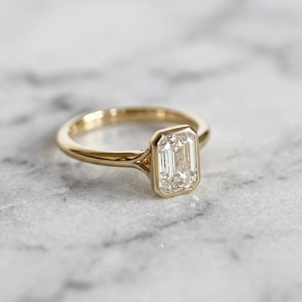 14k Solid Gold Emerald Cut Moissanite Engagement Ring, Promise Ring