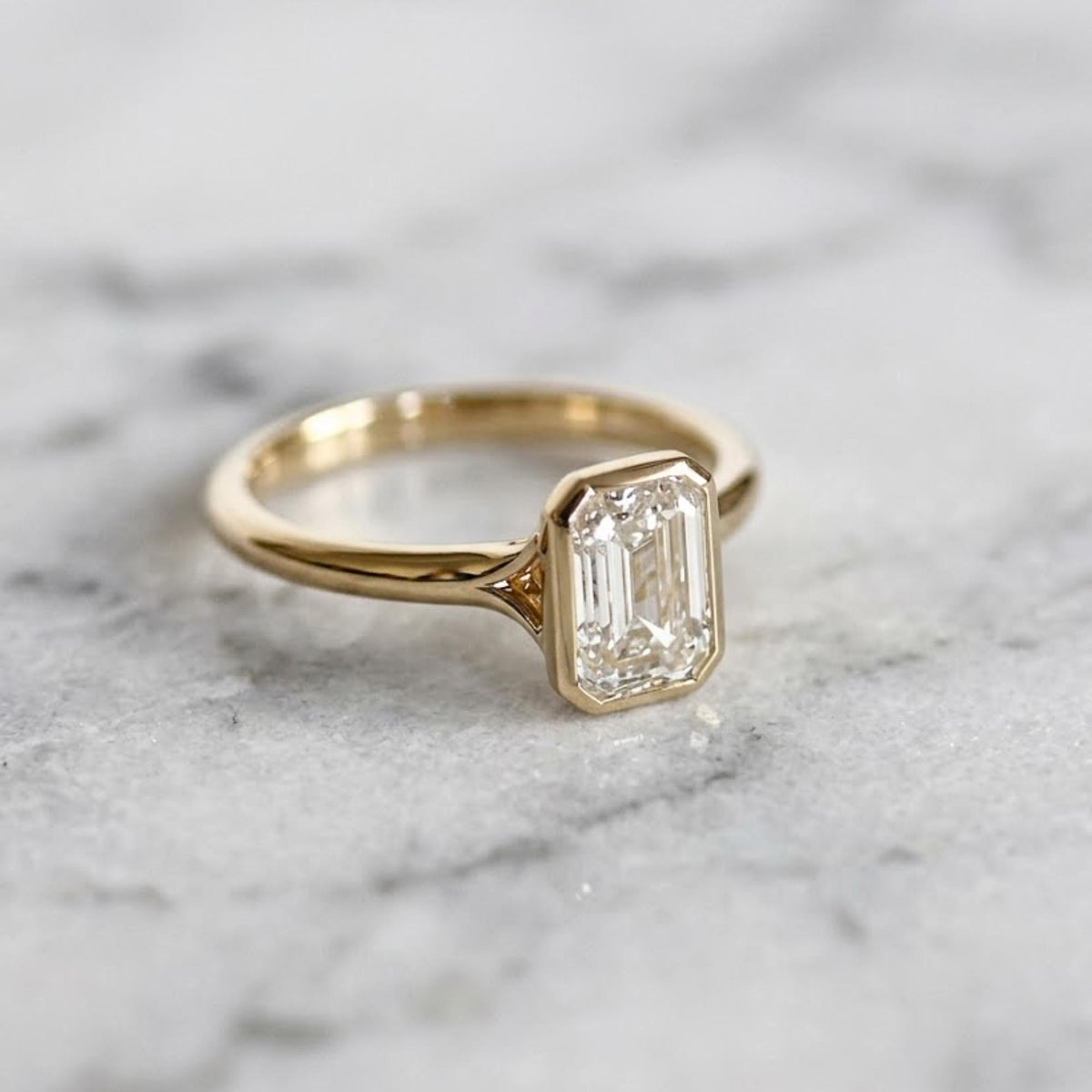 14k Solid Gold Emerald Cut Moissanite Engagement Ring, Promise Ring