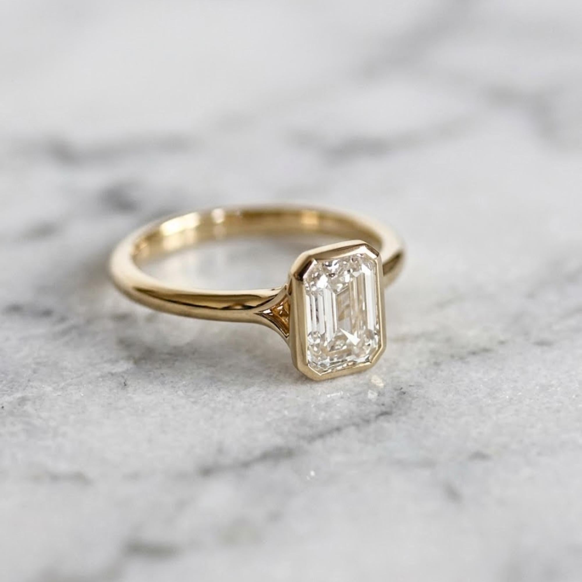 14k Solid Gold Emerald Cut Moissanite Engagement Ring, Promise Ring