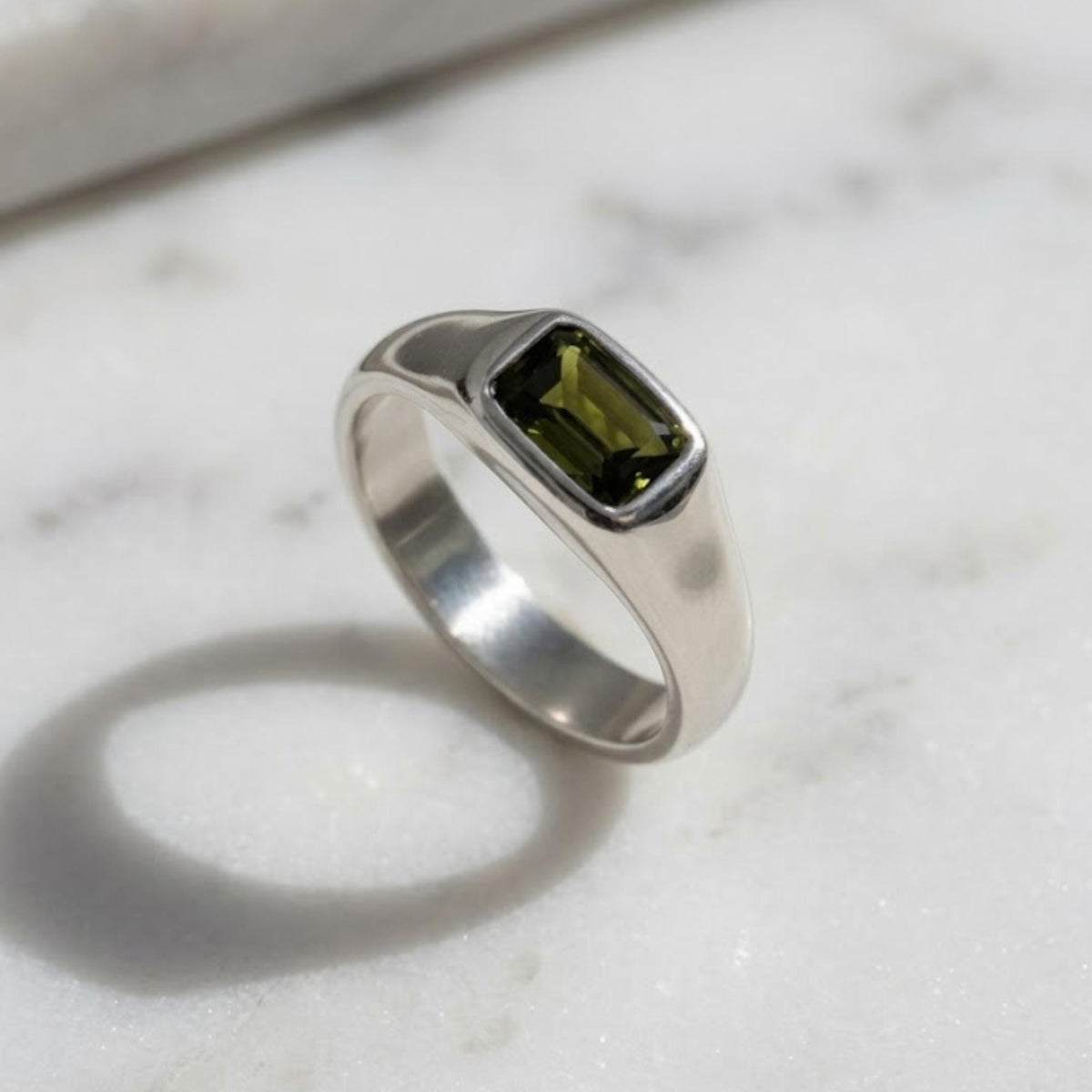 Emerald Cut Green Sapphire Mens Teal Sapphire Mens Wedding Band Diamond Moon Star Inner Engraved Band Anniversary Gift For Him