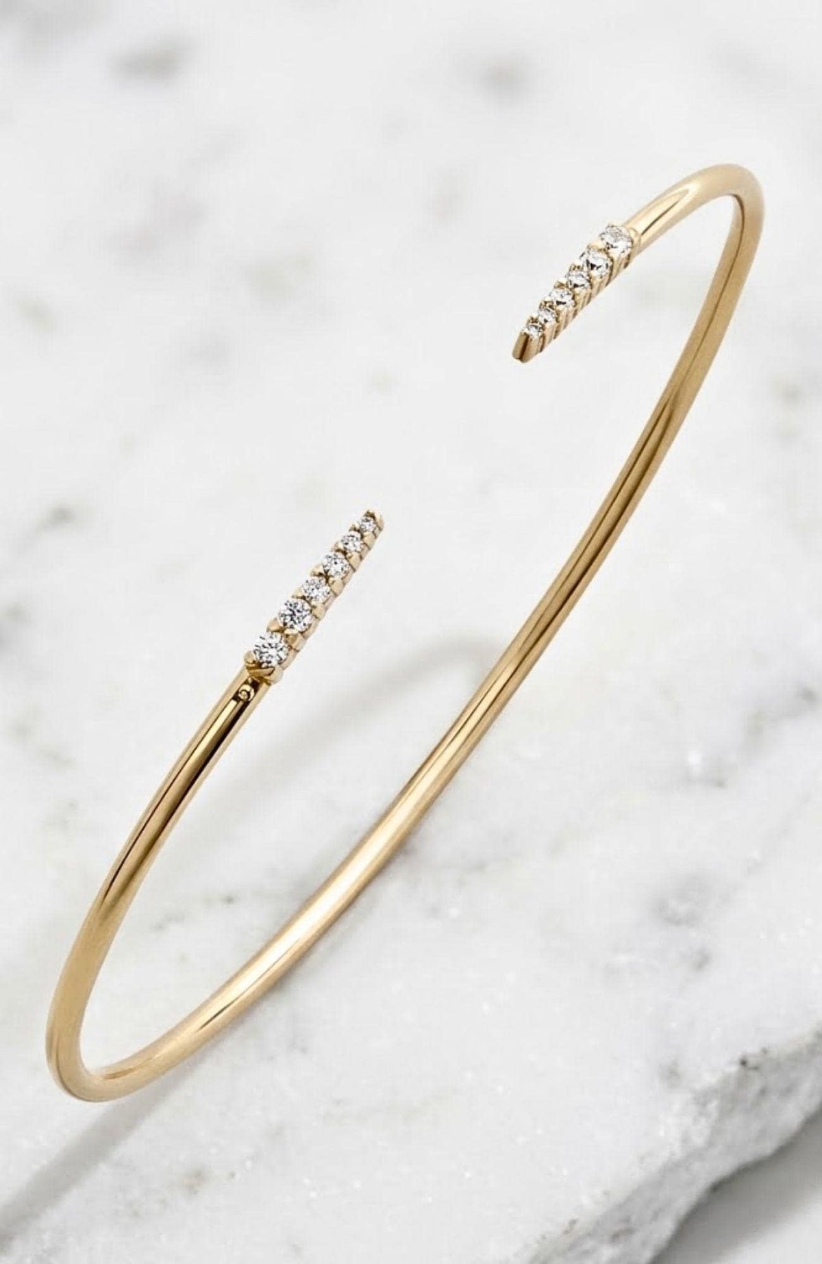 14K Gold Pavé Open Cuff Bracelet - Dainty Diamond Bangle - Minimalist Stackable Bracelet - Thin Cuff for Women, Bridesmaid Gift - Adjustable