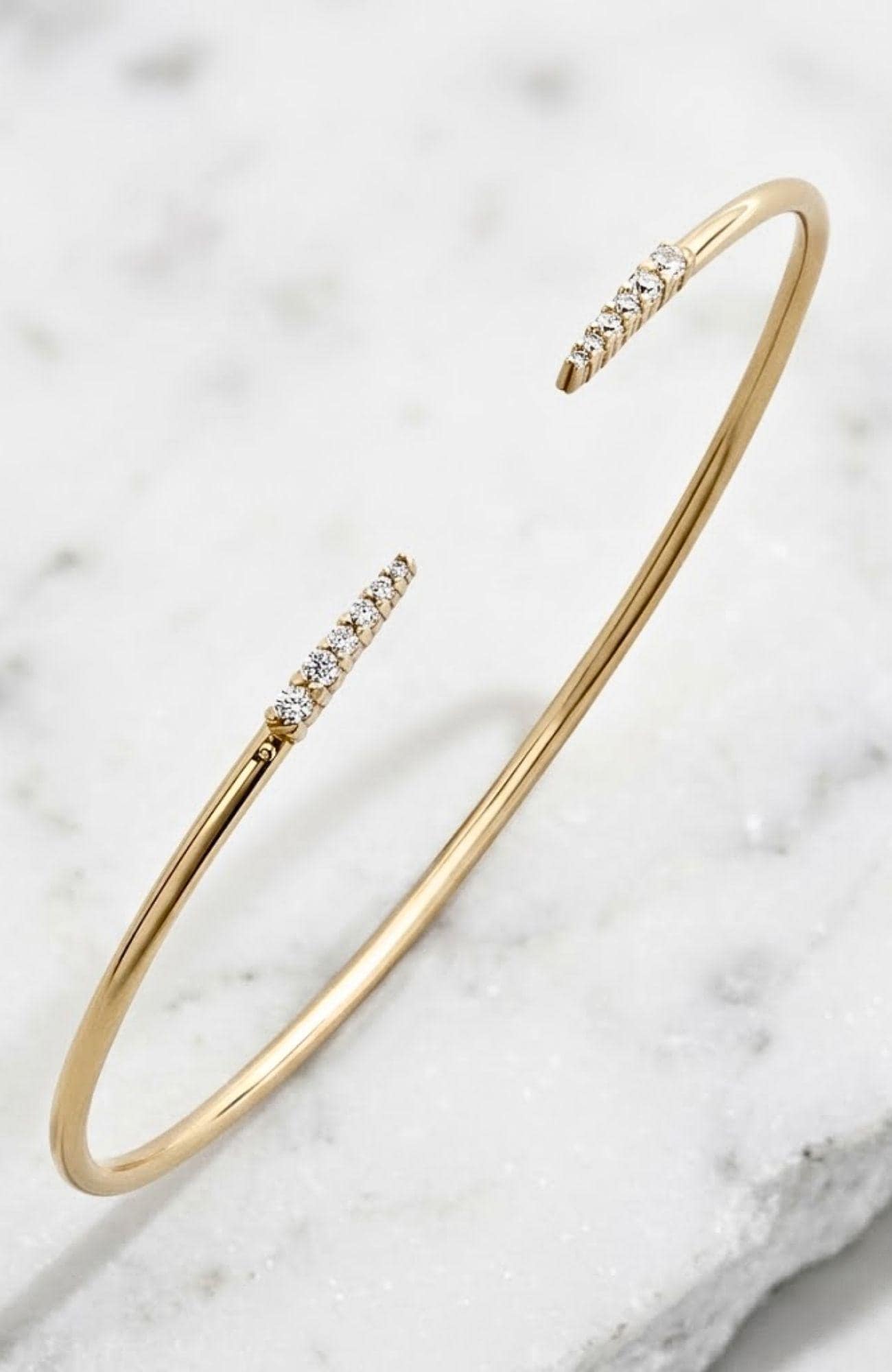 14K Gold Pavé Open Cuff Bracelet - Dainty Diamond Bangle - Minimalist Stackable Bracelet - Thin Cuff for Women, Bridesmaid Gift - Adjustable
