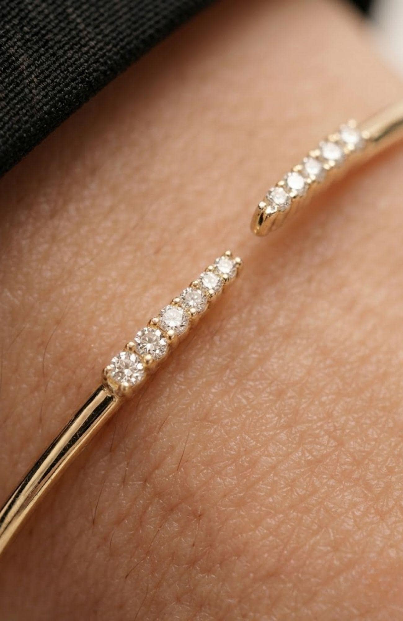 14K Gold Pavé Open Cuff Bracelet - Dainty Diamond Bangle - Minimalist Stackable Bracelet - Thin Cuff for Women, Bridesmaid Gift - Adjustable