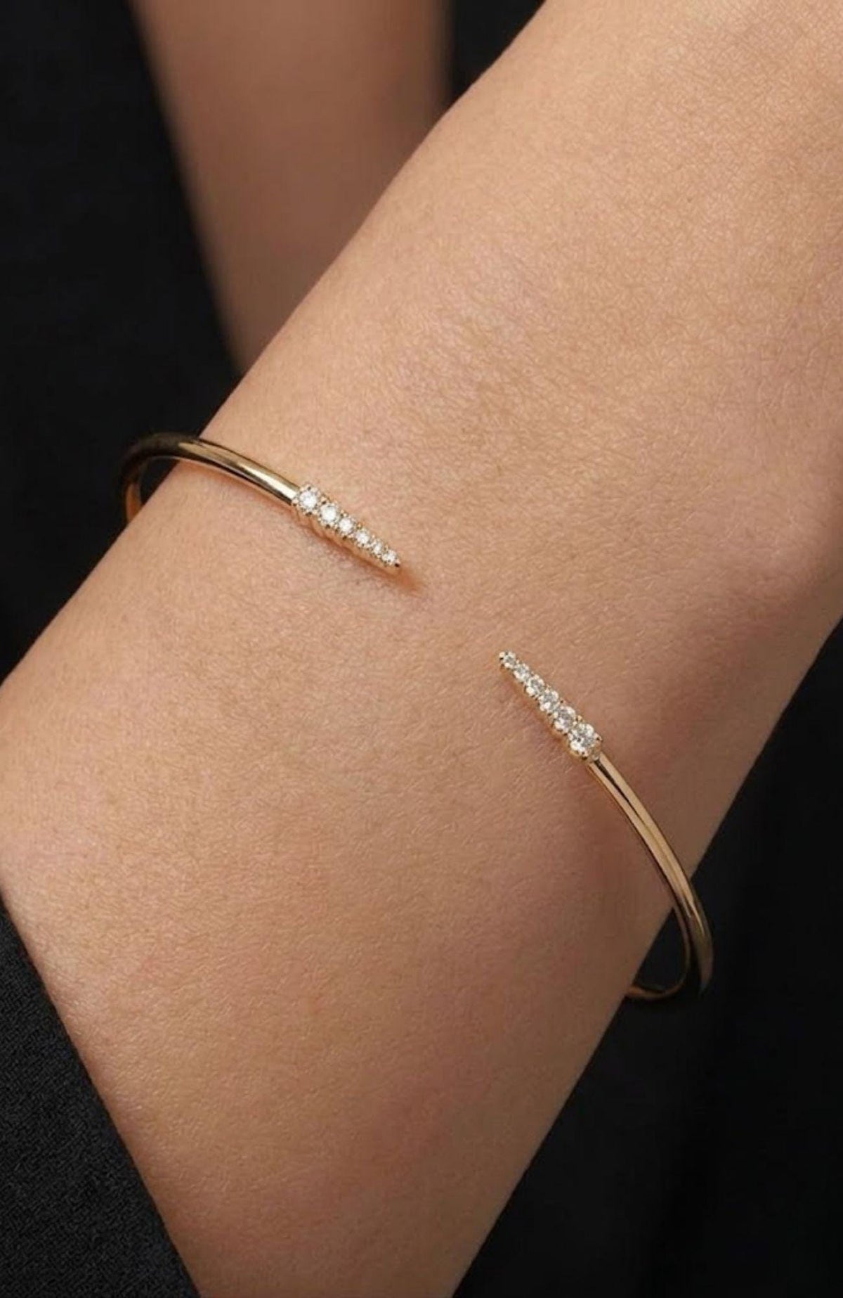 14K Gold Pavé Open Cuff Bracelet - Dainty Diamond Bangle - Minimalist Stackable Bracelet - Thin Cuff for Women, Bridesmaid Gift - Adjustable
