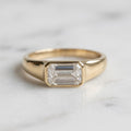 1.50 ctw Emerald Cut Moissanite Signet Ring, 14K Gold Bezel Set Dainty Engagement Ring, Minimalist Stackable Promise Ring, Birthday