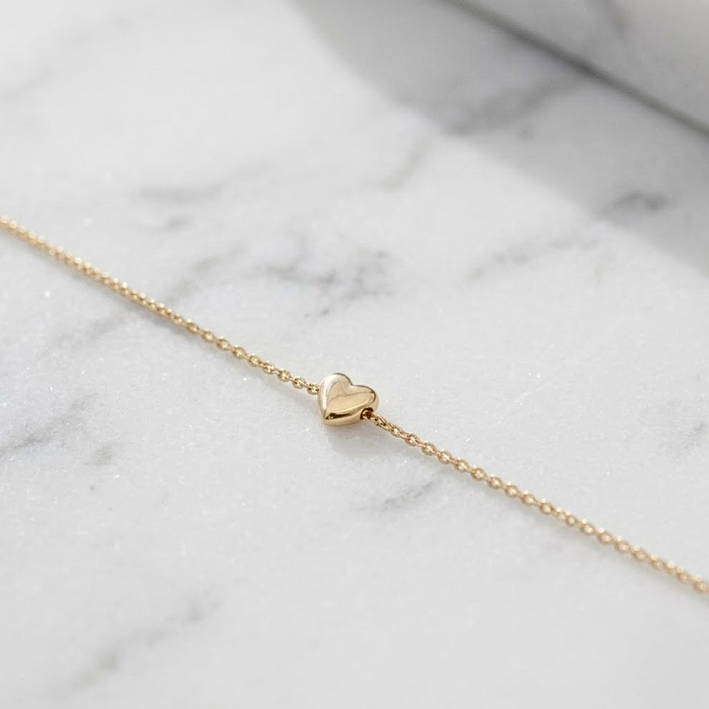 14K Gold Minimalist Heart Bracelet for Women,Solid Gold Bracelet,Tiny Heart Bracelet,