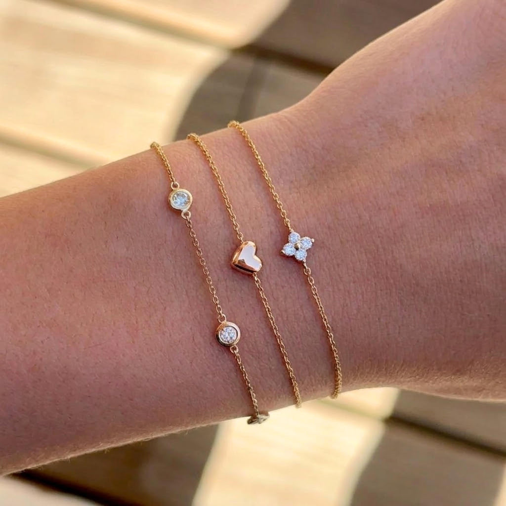 14K Gold Minimalist Heart Bracelet for Women,Solid Gold Bracelet,Tiny Heart Bracelet,