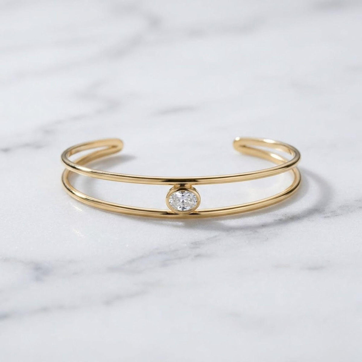 1.50 Ct Moissanite Bangle, 14K Gold Moissanite Bangle, Open Cuff Bangle