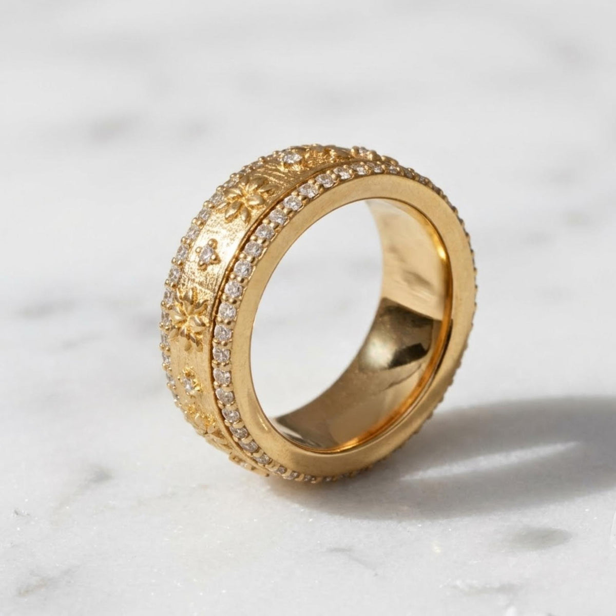 Elegant Gold Band Ring, Vintage Ring, White Moissanite Ring, Dainty Jewelry,Bridal Wedding Ring, Valentine's Day| Birthday Gift for Her