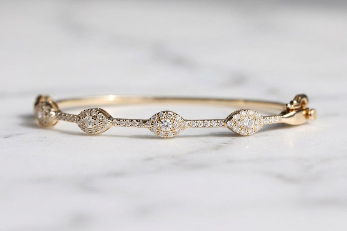 14k Round Diamond Bangle Bracelet 0.84 ctw, Stackable Diamond Bracelet, Last Minute Gift, Vintage Bracelet, Gold Bracelet