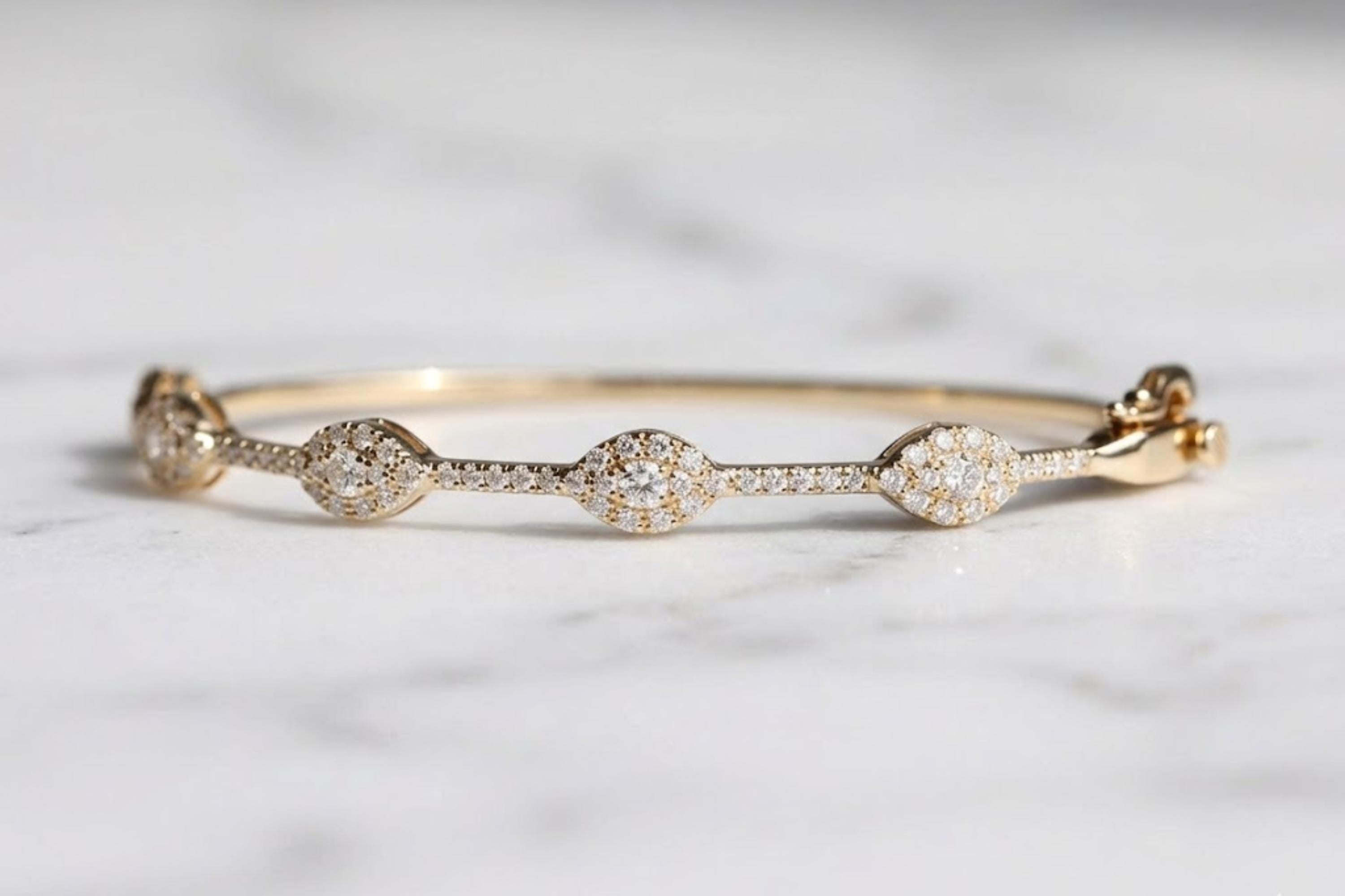 14k Round Diamond Bangle Bracelet 0.84 ctw, Stackable Diamond Bracelet, Last Minute Gift, Vintage Bracelet, Gold Bracelet