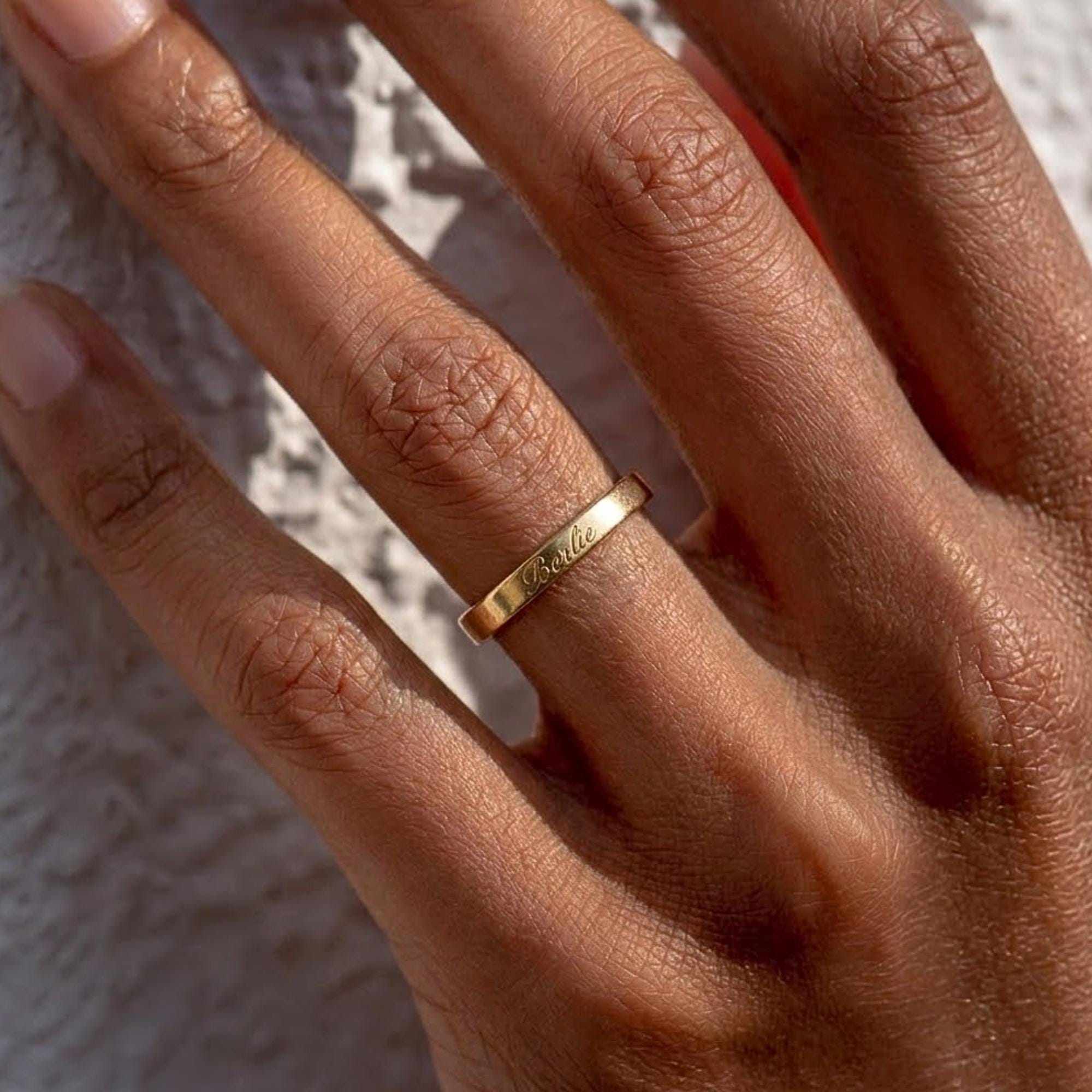 Custom Thin Band Name Ring , Engraved Personalized Ring , Minimal Stacking Ring , Mother’s Day Gift for Mom