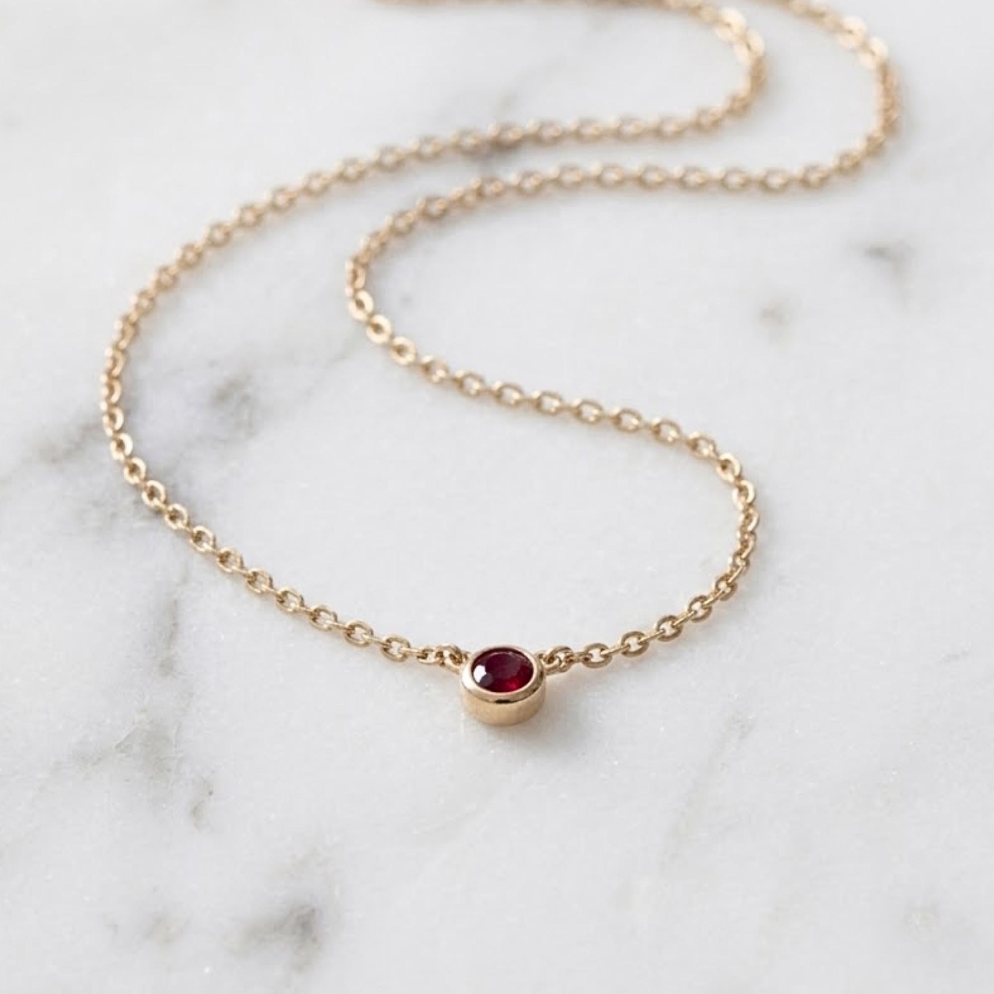 Round Bezel Rubby Necklace, Adjustable Chain for Layering or Everyday Wear, Minimalist Design