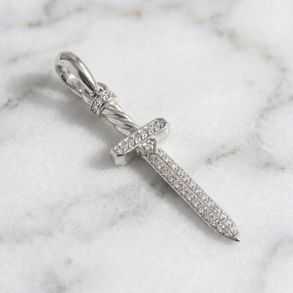 Sword Charm Necklace, 14K Gold Sword Necklace, Moissanite Pendant Necklace, Sword Necklace for men, Sterling Silver Sword Pendant