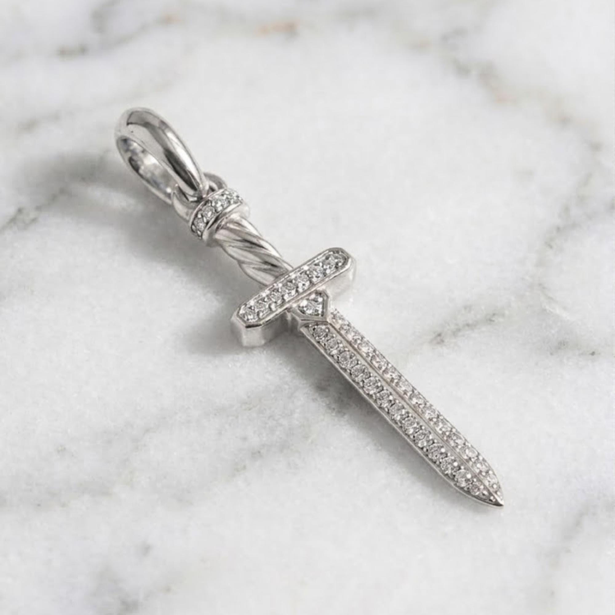 Sword Charm Necklace, 14K Gold Sword Necklace, Moissanite Pendant Necklace, Sword Necklace for men, Sterling Silver Sword Pendant