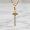 Sword Charm Necklace, 14K Gold Sword Necklace, Moissanite Pendant Necklace, Sword Necklace for men, Sterling Silver Sword Pendant