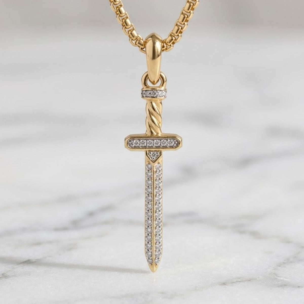 Sword Charm Necklace, 14K Gold Sword Necklace, Moissanite Pendant Necklace, Sword Necklace for men, Sterling Silver Sword Pendant