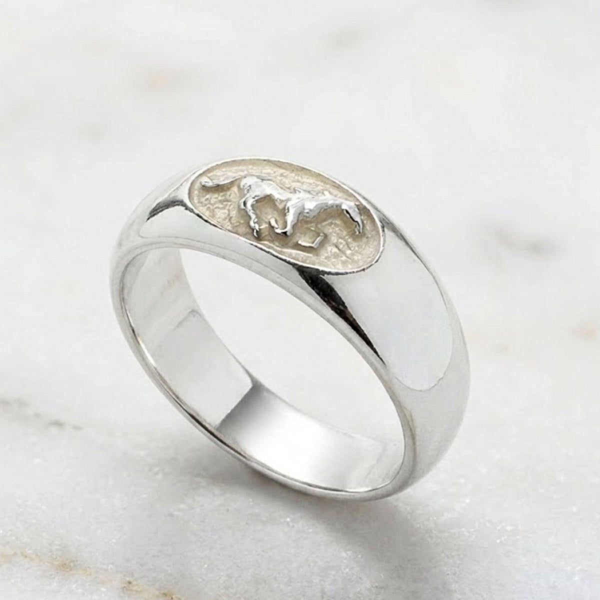 Engraved Stallion Ring, 925 Sterling Silver Horse Signet, Unisex