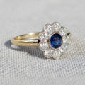 14ct Gold Vintage Sapphire and Moissanite Cluster Ring Halo Engagement