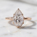 Hidden Halo Pear Engagement Ring, Pear Cut Moissanite Wedding Ring, Leaf Prong Setting Nature Inspired Ring, Anniversary Gift Ring