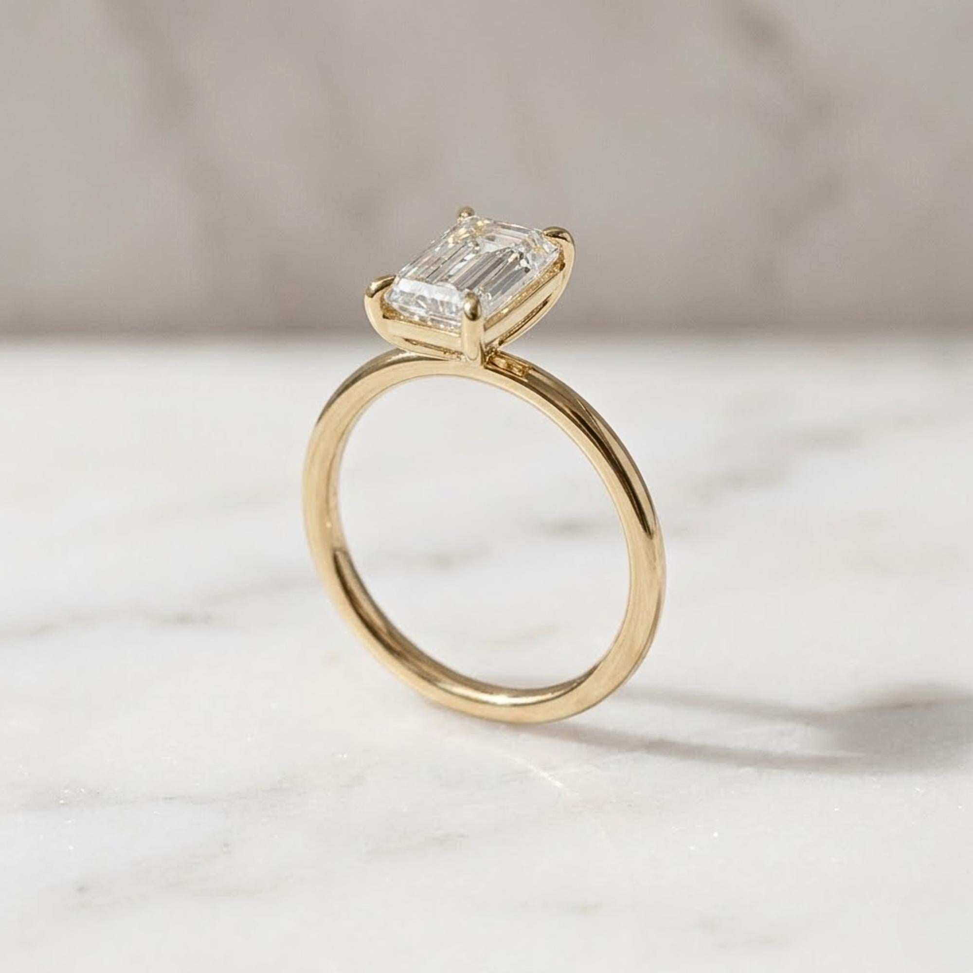 3 CT Emerald Cut Moissanite Ring, Dainty Solitaire Engagement Ring, 14K Gold Minimal Ring, Anniversary Gift for Her