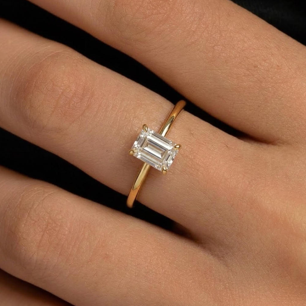 3 CT Emerald Cut Moissanite Ring, Dainty Solitaire Engagement Ring, 14K Gold Minimal Ring, Anniversary Gift for Her