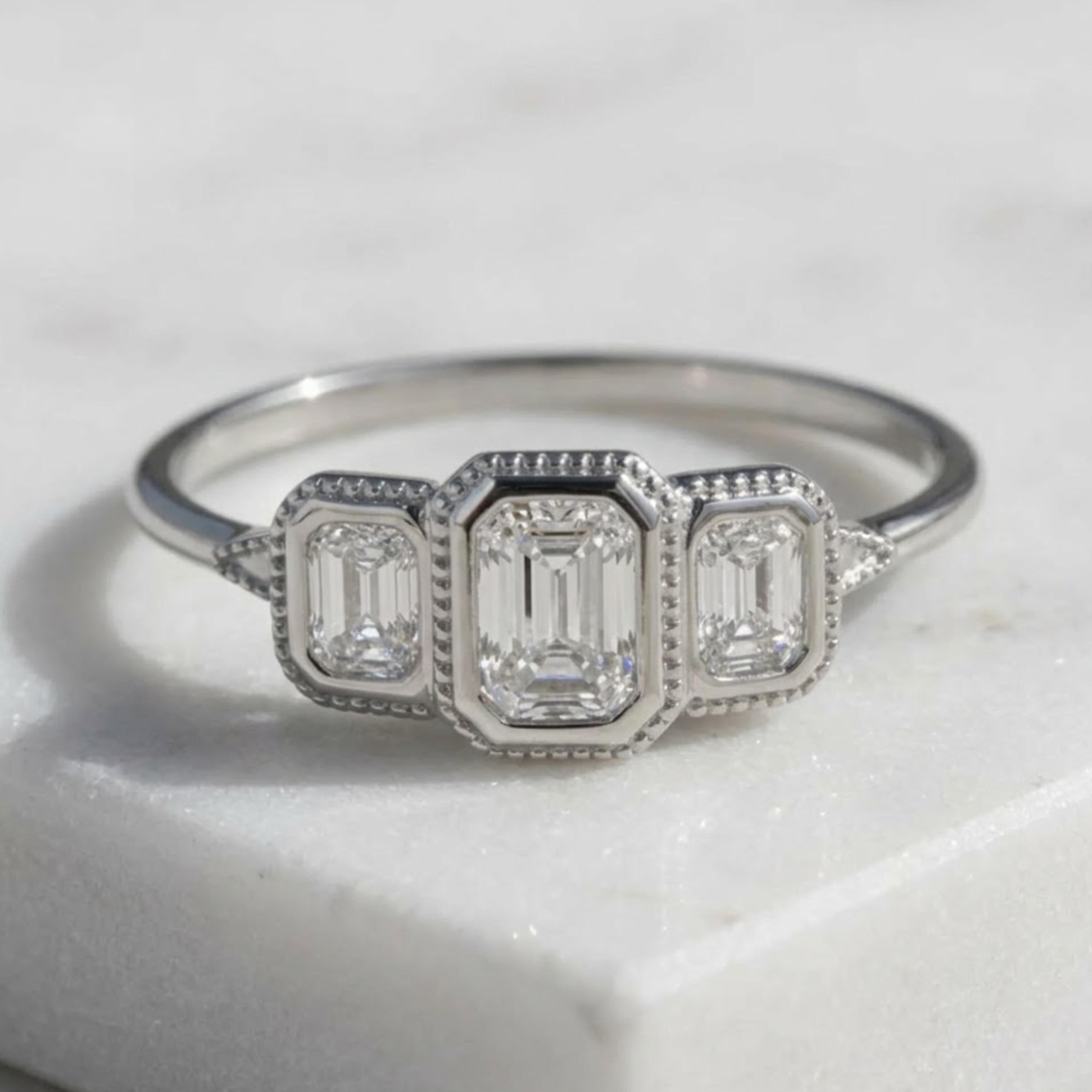 14k Gold Step Cut emerald Moissanite / Alternative Engagement Ring