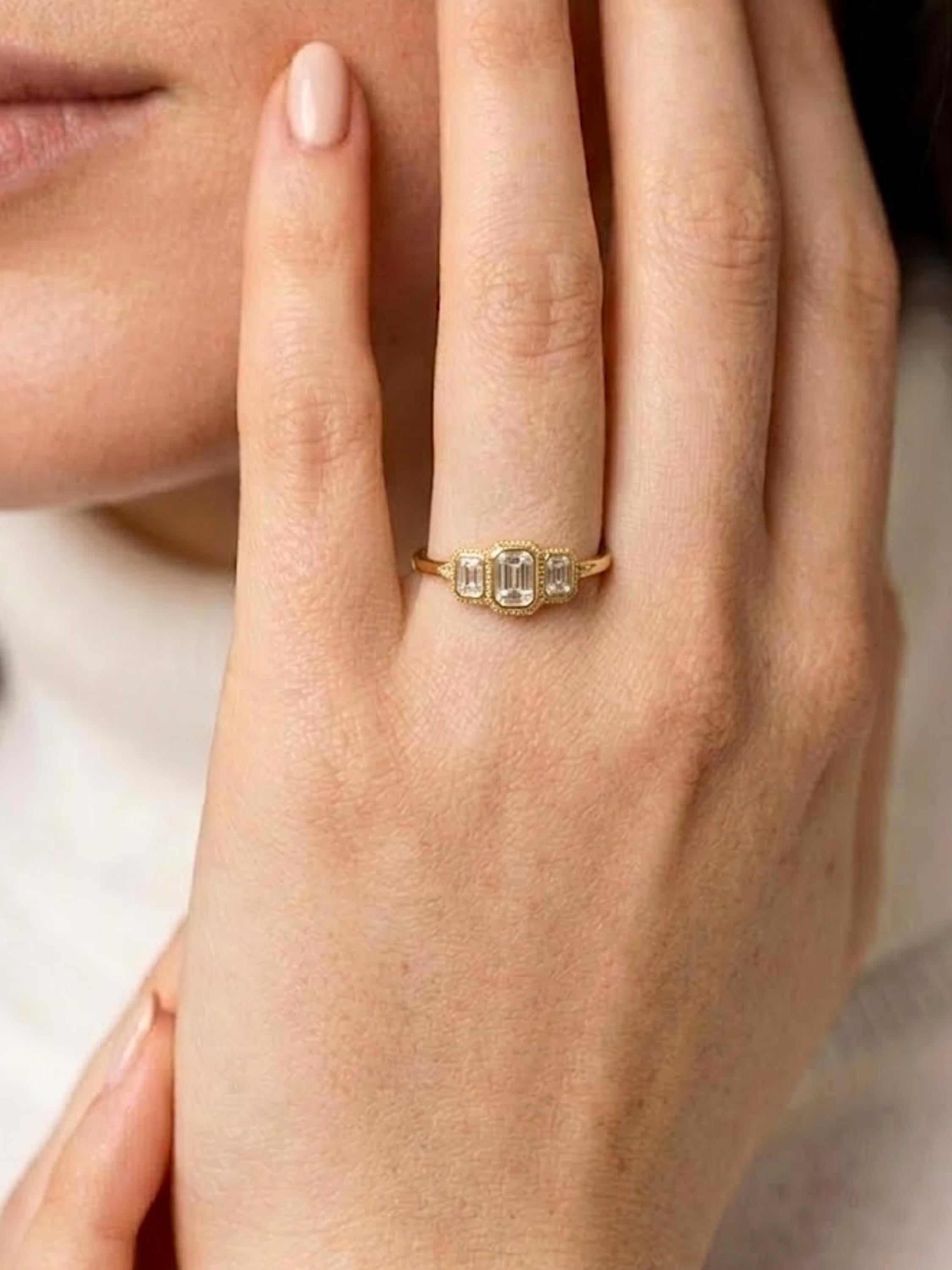 14k Gold Step Cut emerald Moissanite / Alternative Engagement Ring