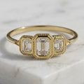 14k Gold Step Cut emerald Moissanite / Alternative Engagement Ring