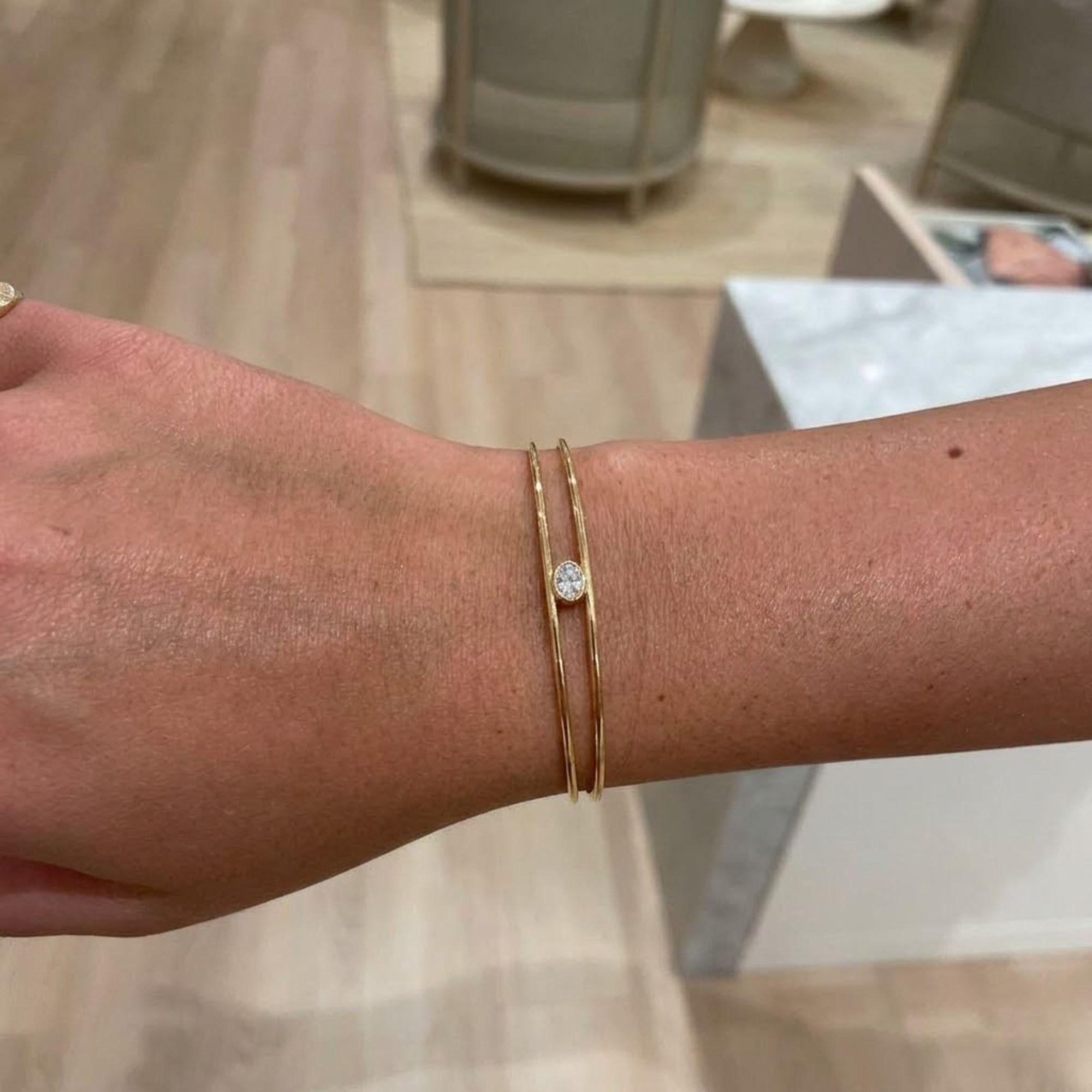 1.50 Ct Moissanite Bangle, 14K Gold Moissanite Bangle, Open Cuff Bangle