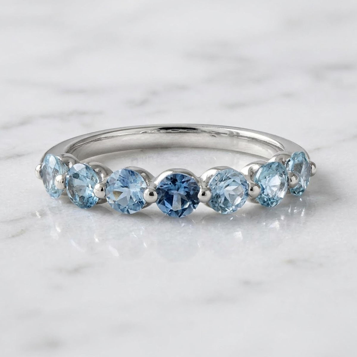Blue Sapphire Half Eternity Band Pave Alternating Sapphire Diamond Infinity Wedding Band Anniversary September April Stack Ring