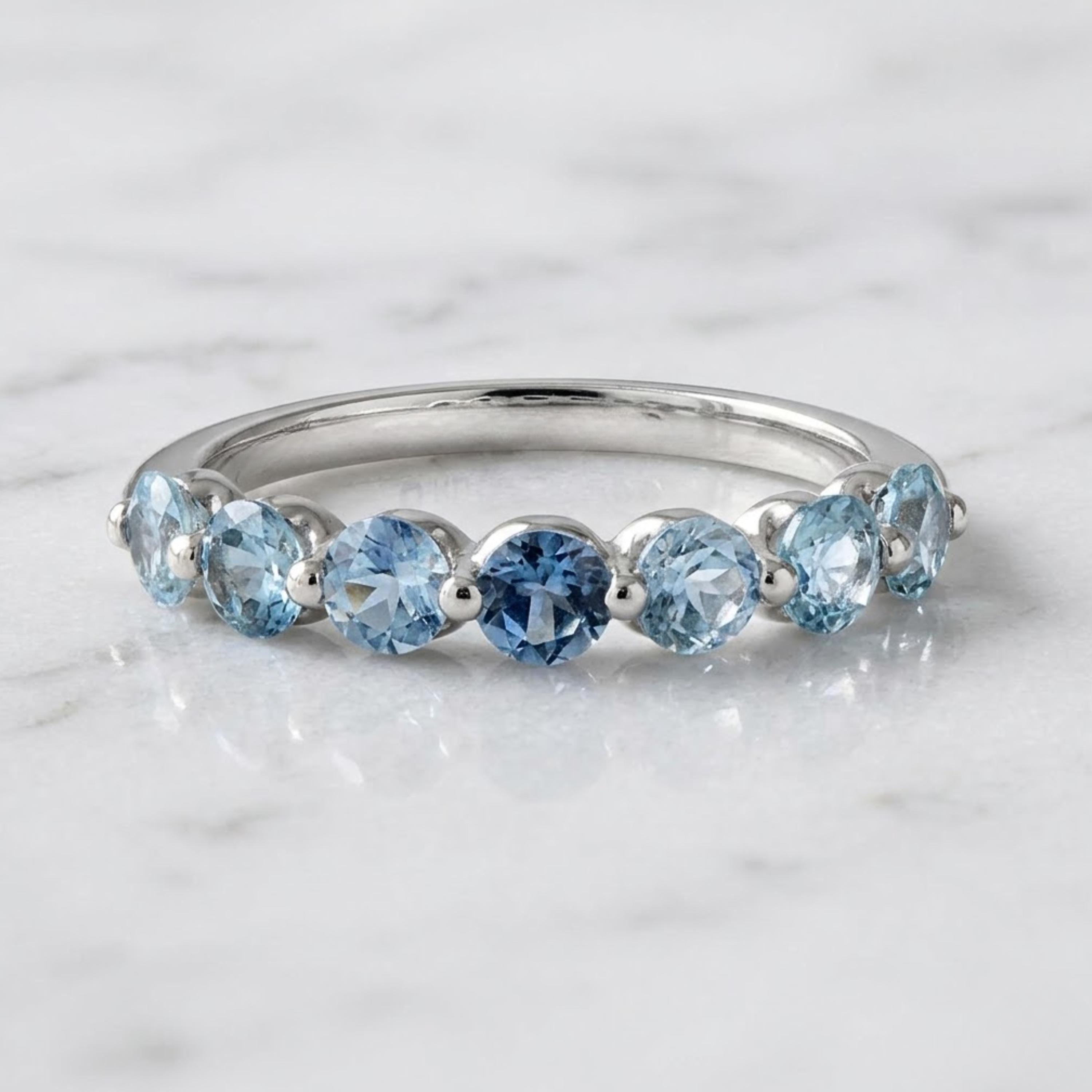 Blue Sapphire Half Eternity Band Pave Alternating Sapphire Diamond Infinity Wedding Band Anniversary September April Stack Ring
