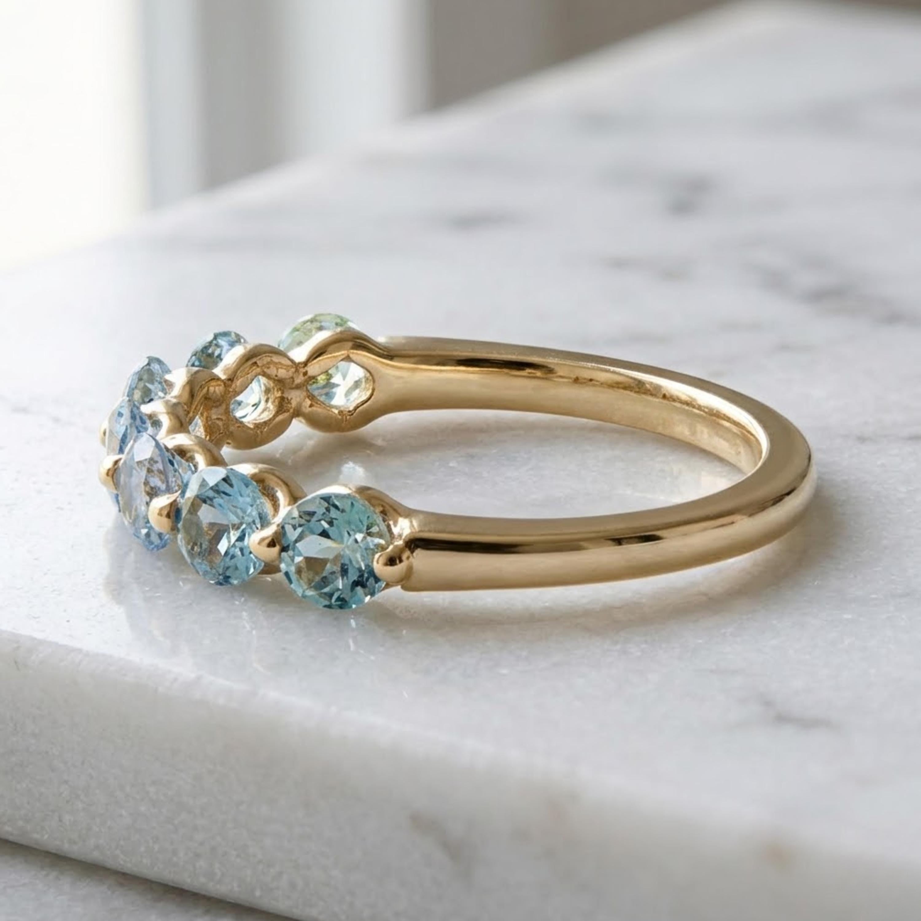 Blue Sapphire Half Eternity Band Pave Alternating Sapphire Diamond Infinity Wedding Band Anniversary September April Stack Ring