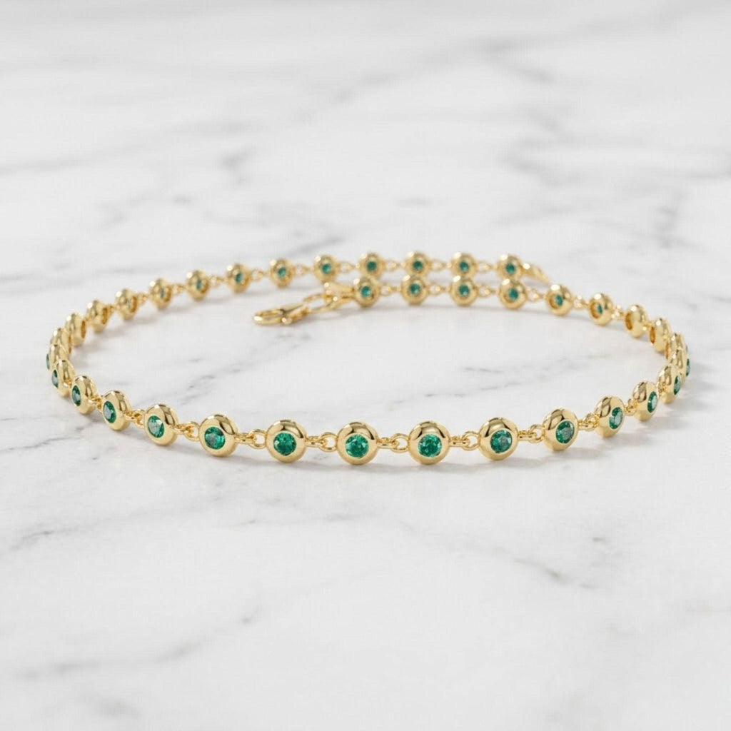 Emerald Bracelet / 14k Gold Bezel Set Emerald Tennis Bracelet/ Multi stone Emerald Layering Bracelet / Birthday Gift
