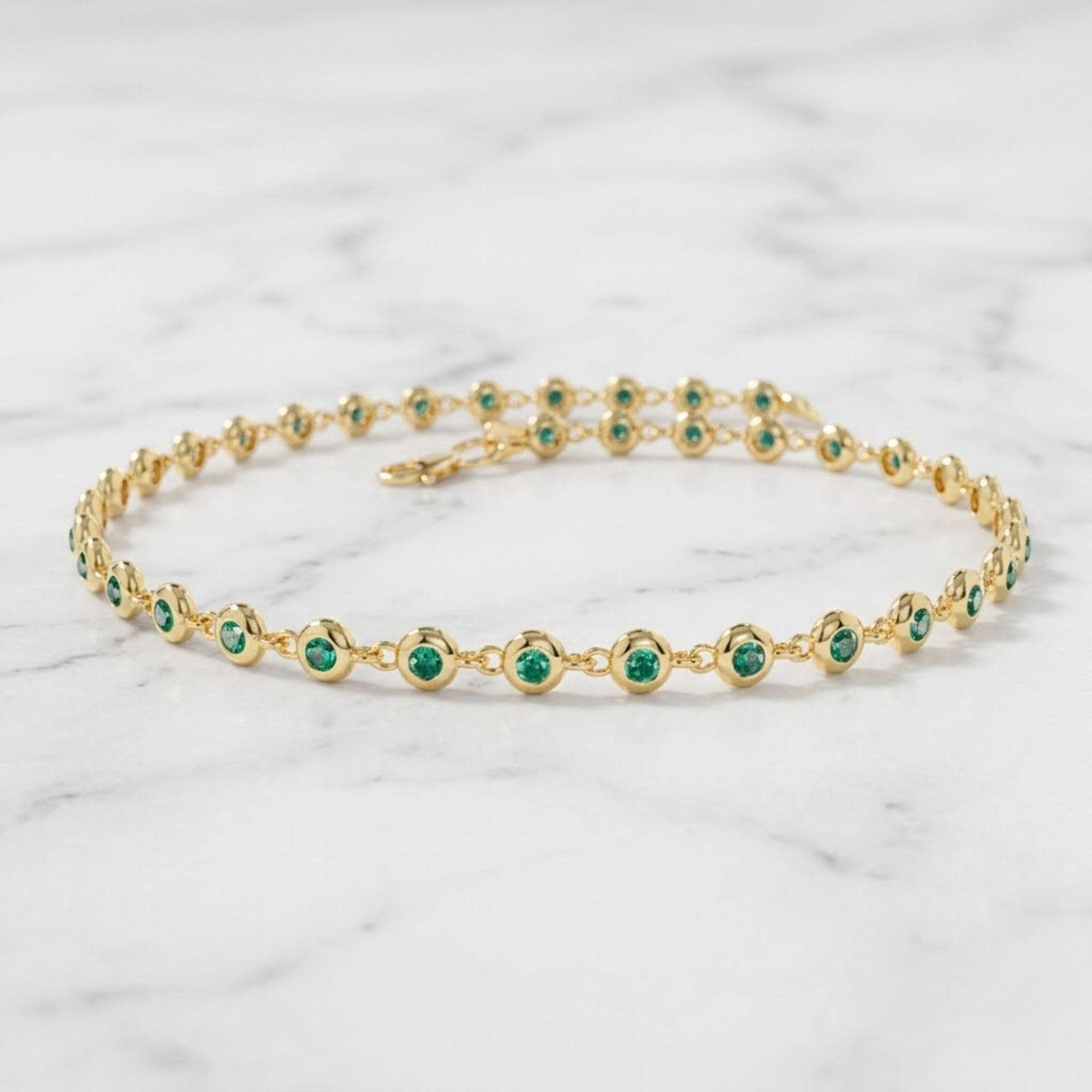 Emerald Bracelet / 14k Gold Bezel Set Emerald Tennis Bracelet/ Multi stone Emerald Layering Bracelet / Birthday Gift