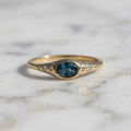 Blue Sapphire Moissanite Ring, Oval Bezel Ring, Dainty Gold Ring, Minimal Vintage Ring, Unique Engagement Ring, Promise Ring