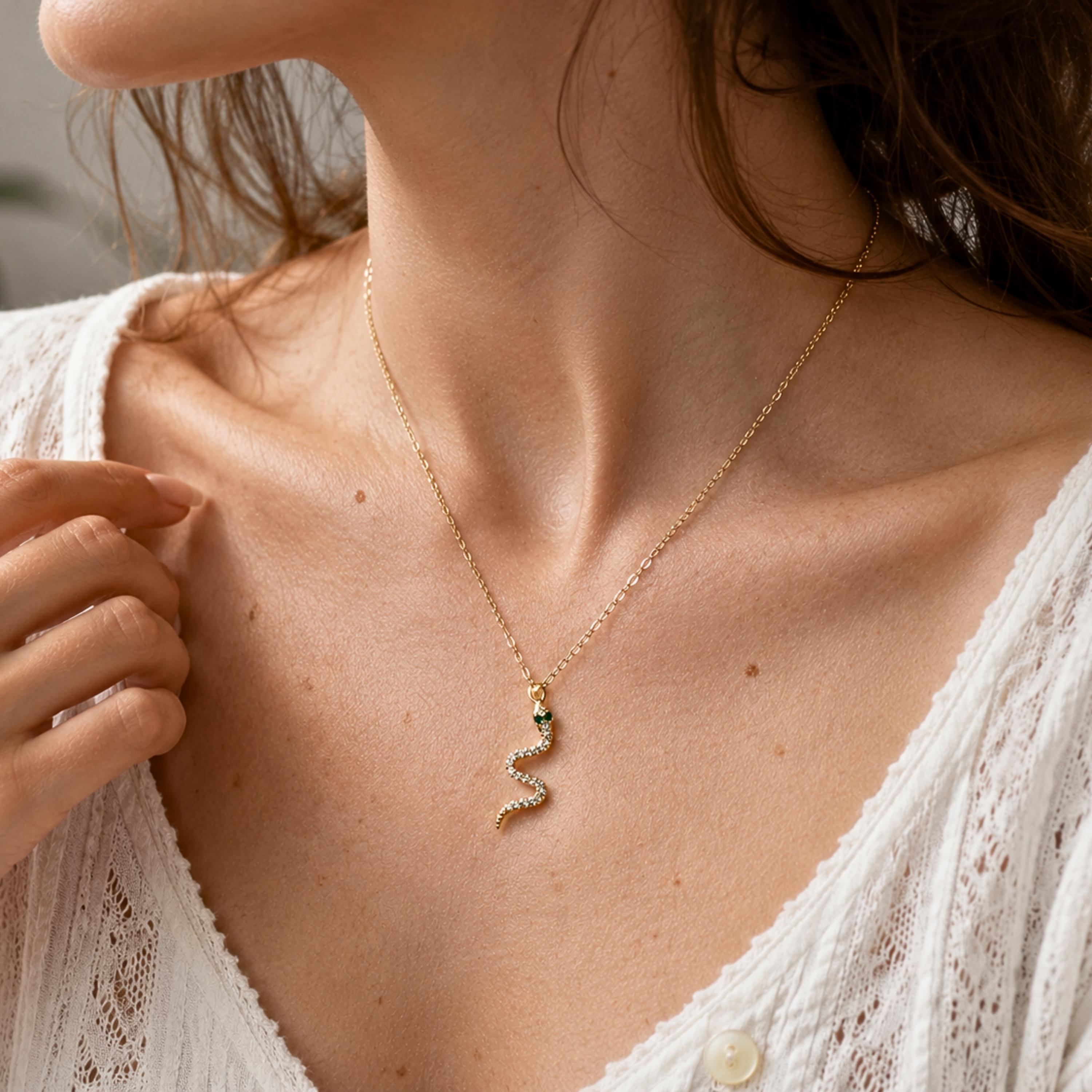 Dainty Snake Pendant • Solid Real Gold 10k 14k • Serpent Charm Necklace • Minimalist Animal Jewelry