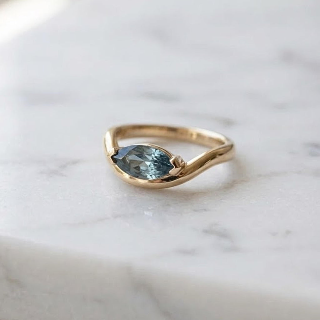 14K Gold Teal Sapphire Ring, Marquise Ring, 14K Solid Gold Solitaire Ring, Promise Ring, Unique Ring, dainty Ring, Minimalist jewelry