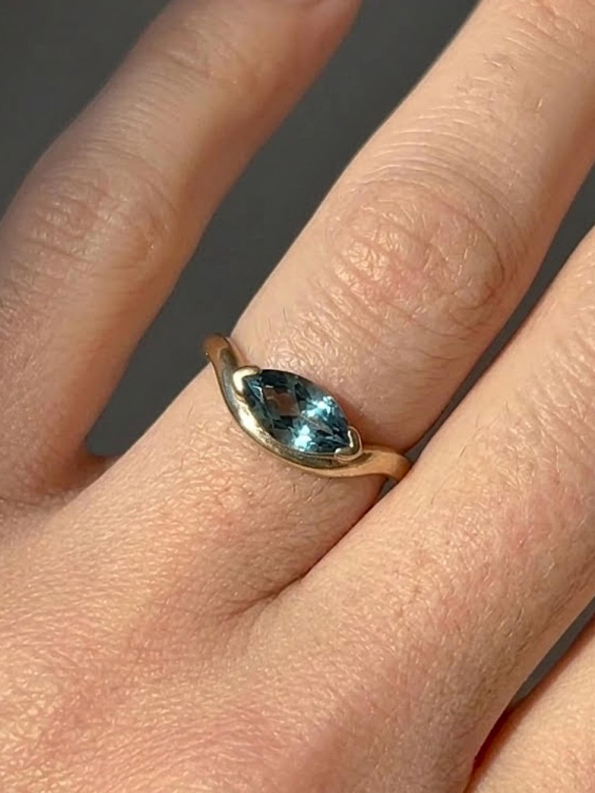 14K Gold Teal Sapphire Ring, Marquise Ring, 14K Solid Gold Solitaire Ring, Promise Ring, Unique Ring, dainty Ring, Minimalist jewelry