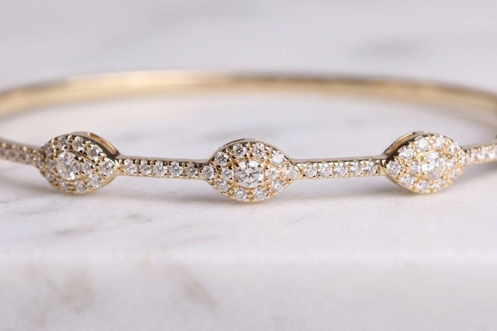 14k Round Diamond Bangle Bracelet 0.84 ctw, Stackable Diamond Bracelet, Last Minute Gift, Vintage Bracelet, Gold Bracelet