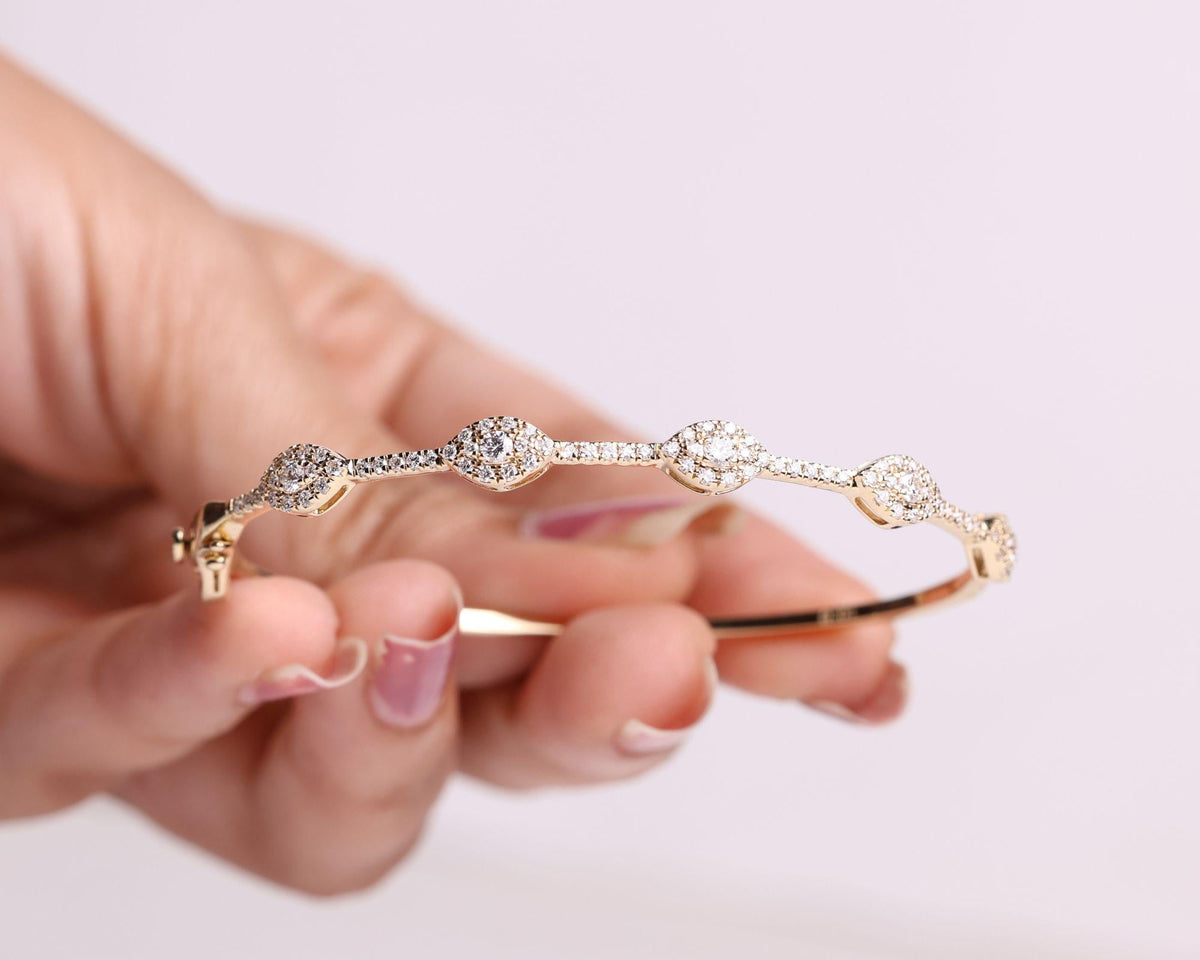 14k Round Diamond Bangle Bracelet 0.84 ctw, Stackable Diamond Bracelet, Last Minute Gift, Vintage Bracelet, Gold Bracelet