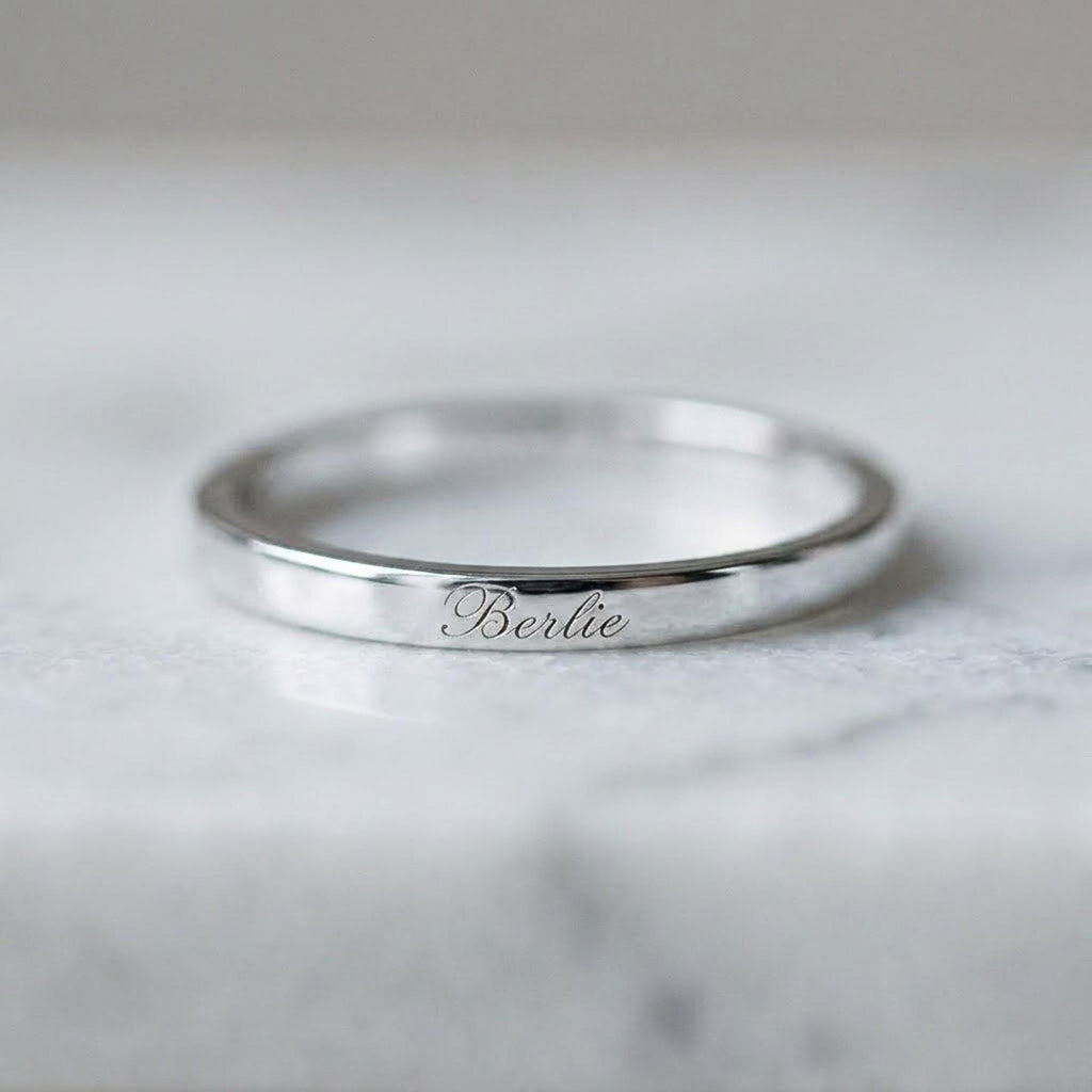 Custom Thin Band Name Ring , Engraved Personalized Ring , Minimal Stacking Ring , Mother’s Day Gift for Mom