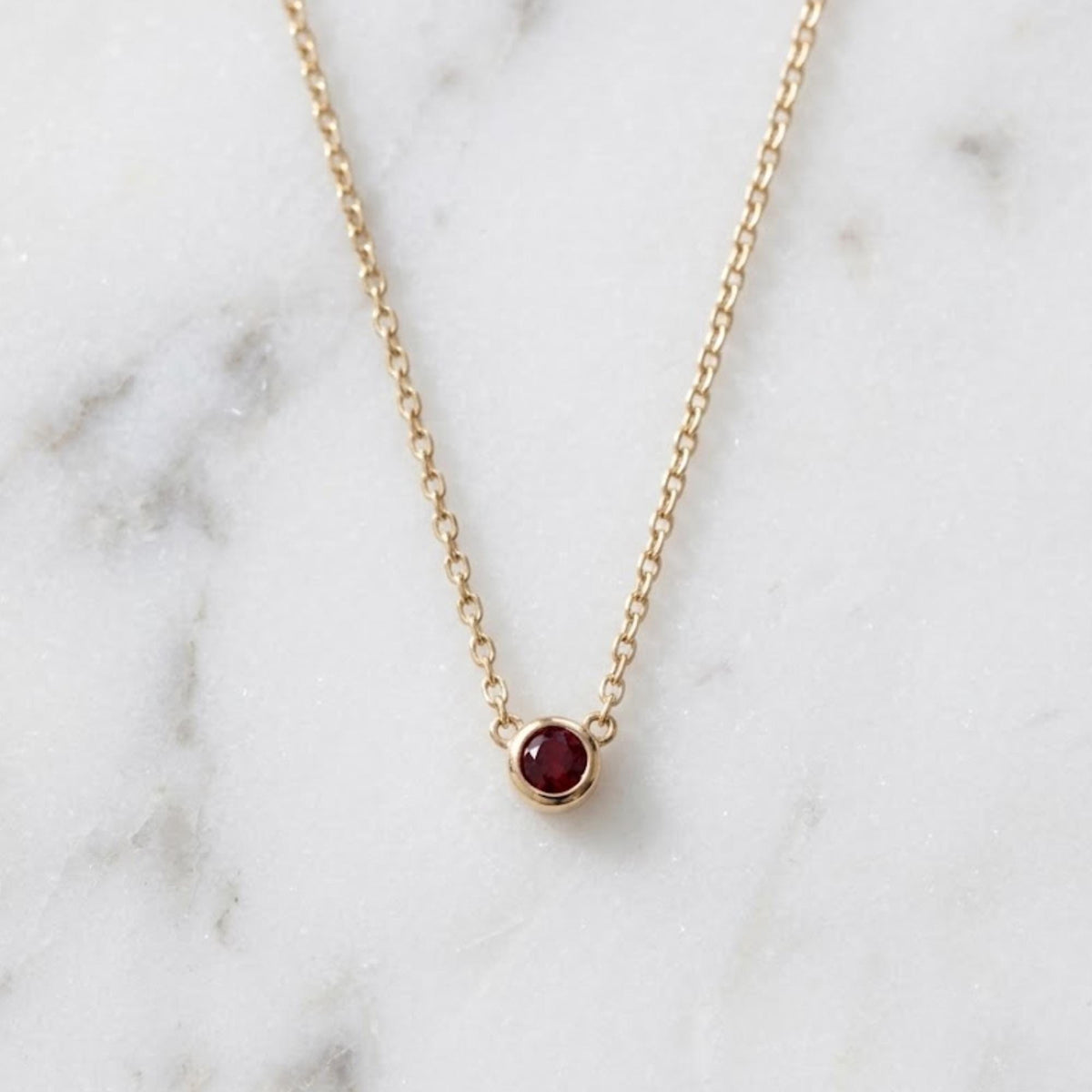 Round Bezel Rubby Necklace, Adjustable Chain for Layering or Everyday Wear, Minimalist Design