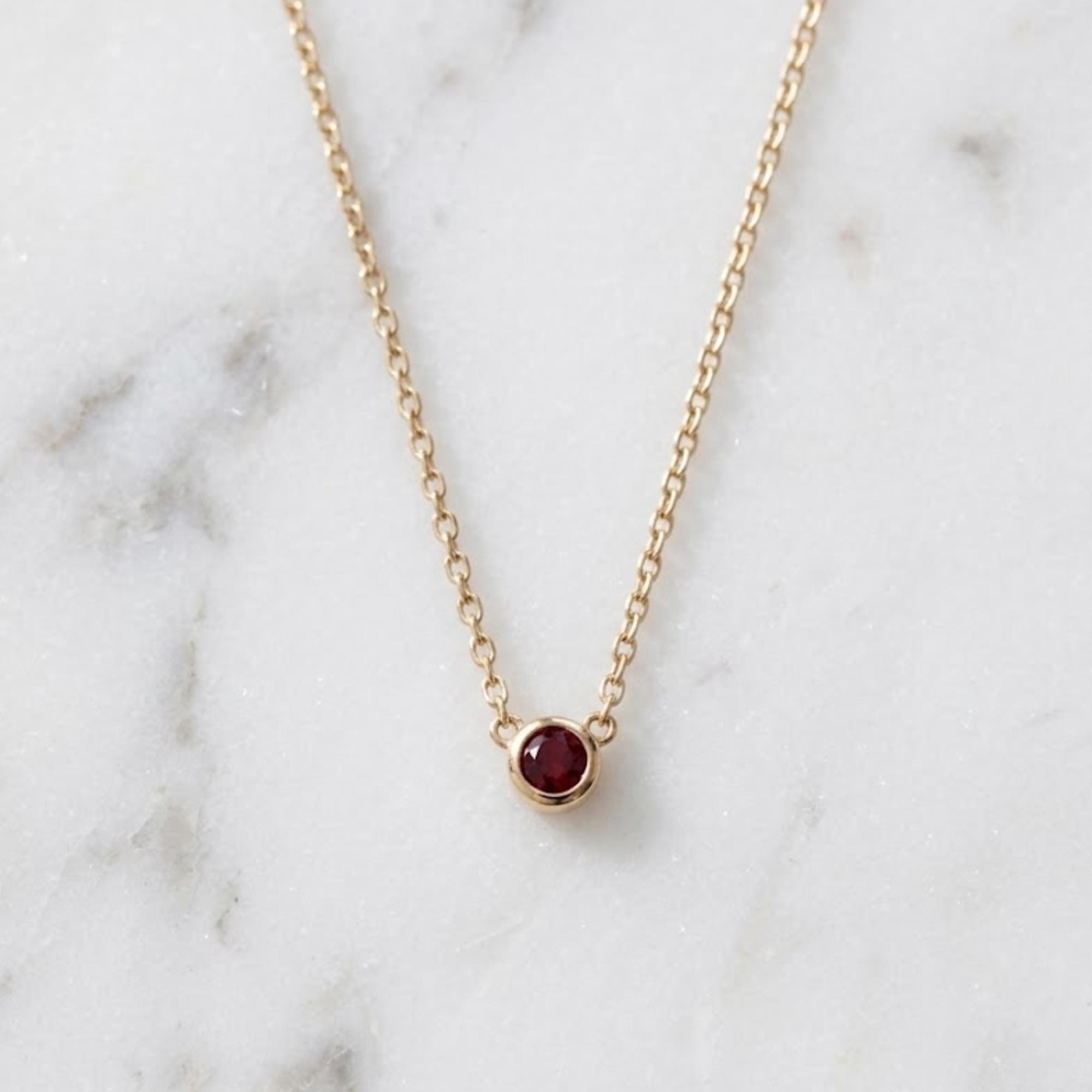 Round Bezel Rubby Necklace, Adjustable Chain for Layering or Everyday Wear, Minimalist Design