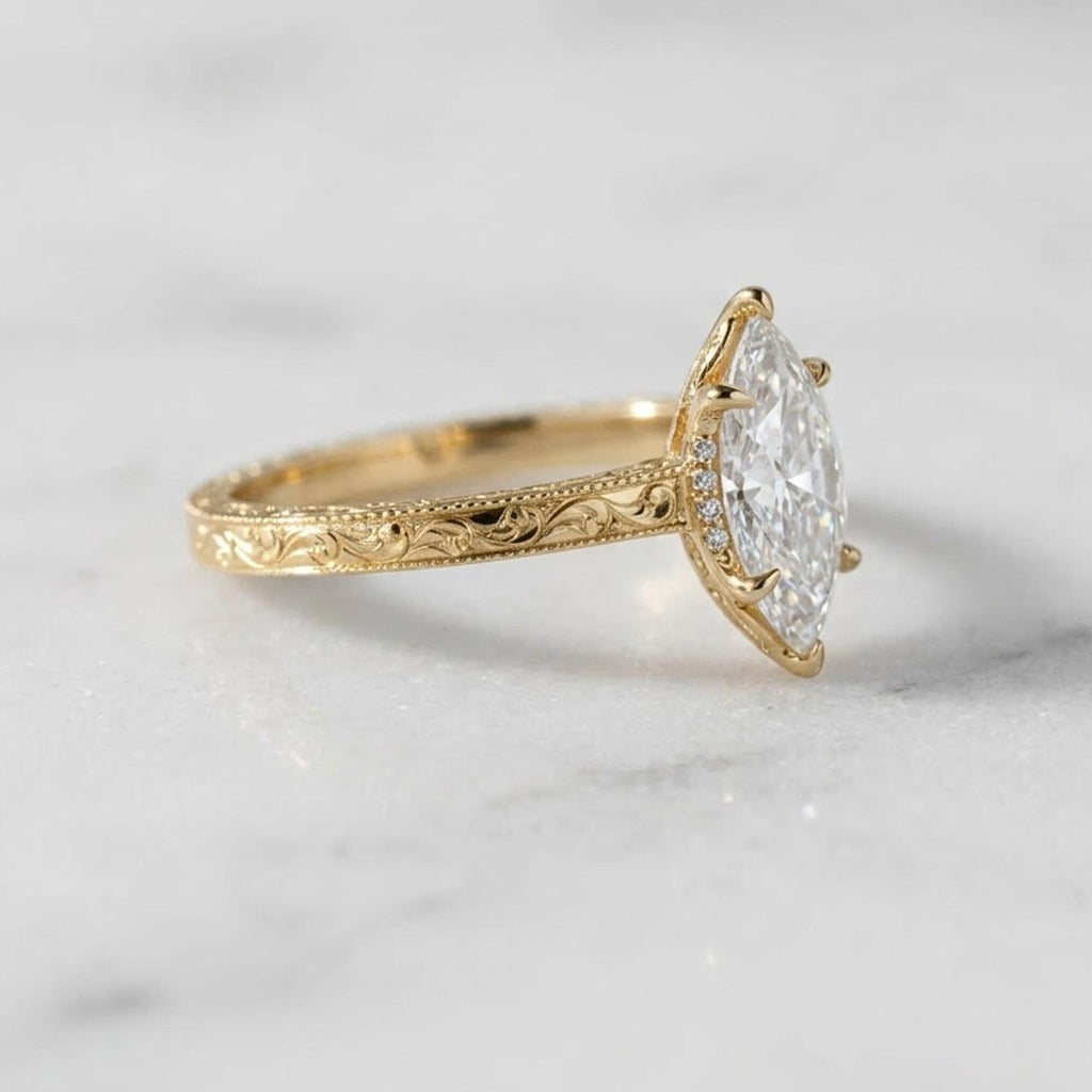 Marquise Moissanite Engagement Ring,Pave Set Band Marquise Ring,14k Gold 2.50 CT Marquise& Round Accent Ring,6 Prong Marquise Solitaire Ring